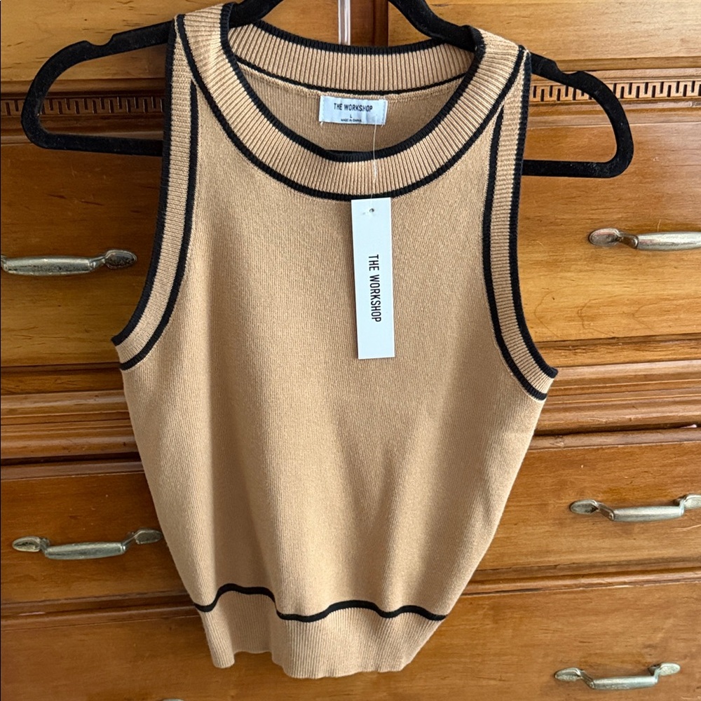 Workshop Republic Clothing Camel Knit Tank with Black Piping